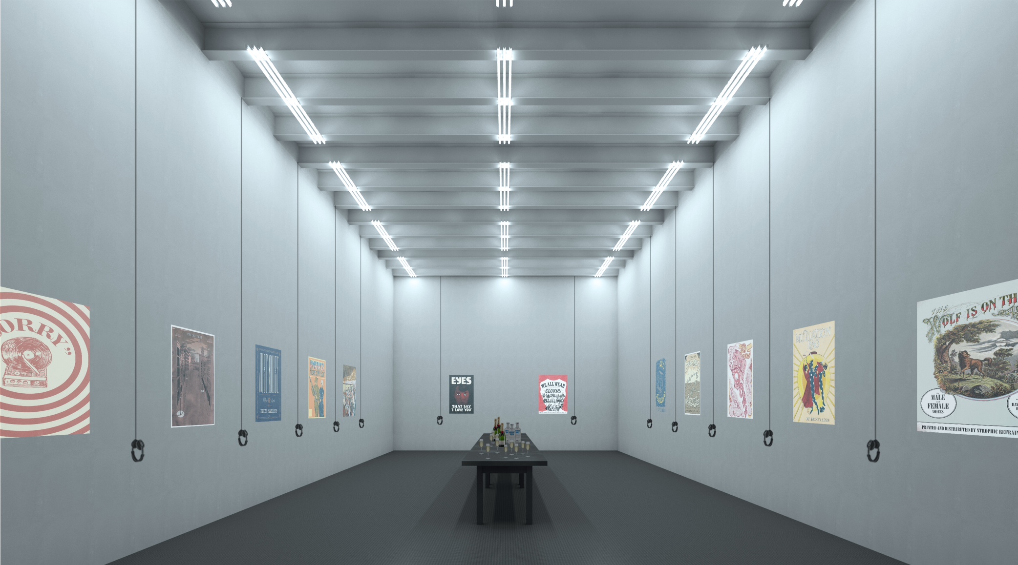 Virtual rendering of Whitebox Art Center space for private event